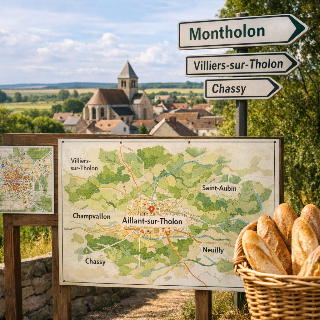 Situer Aillant-sur-Tholon dans Montholon et les communes voisines