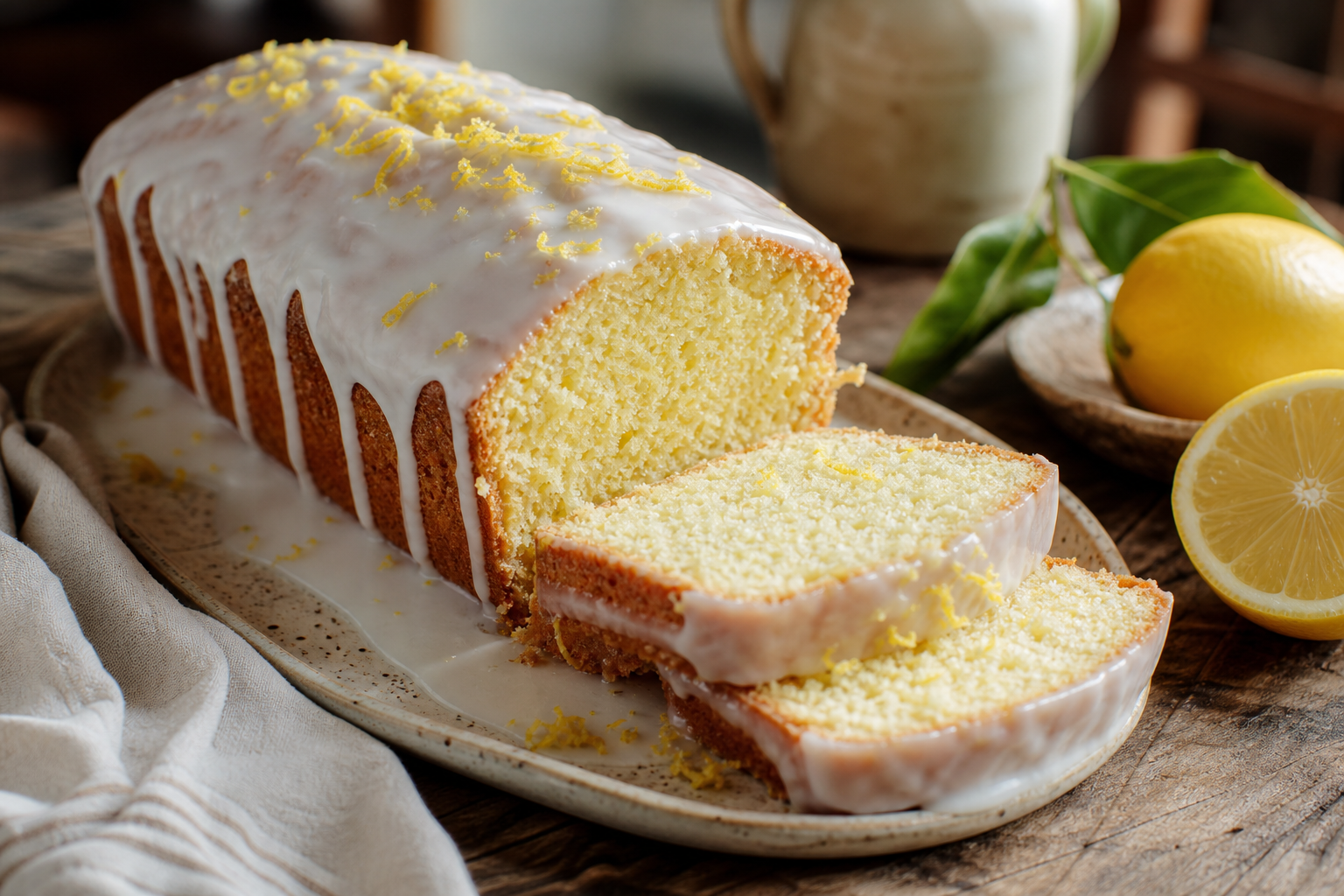 Un cake au citron avec glaçage garde toute sa souplesse