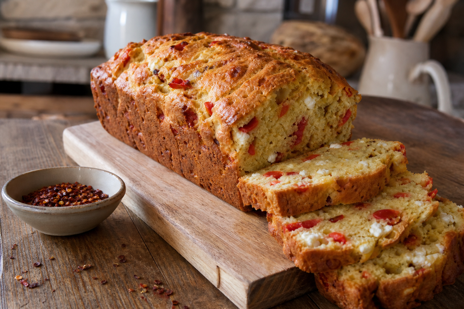 Le cake poivron feta se pare d'un accent basque