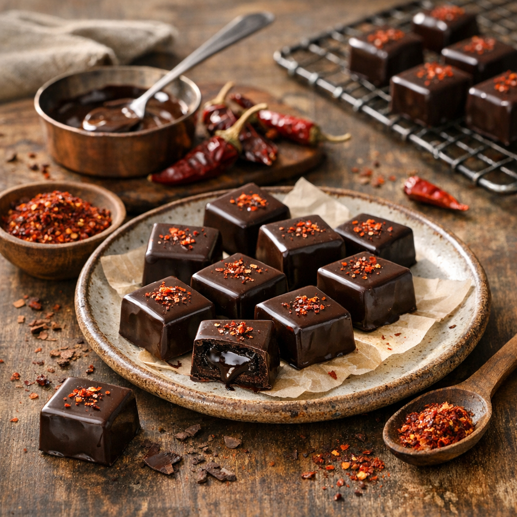 Recette signature&nbsp;: bonbons chocolat noir au piment d’Espelette
