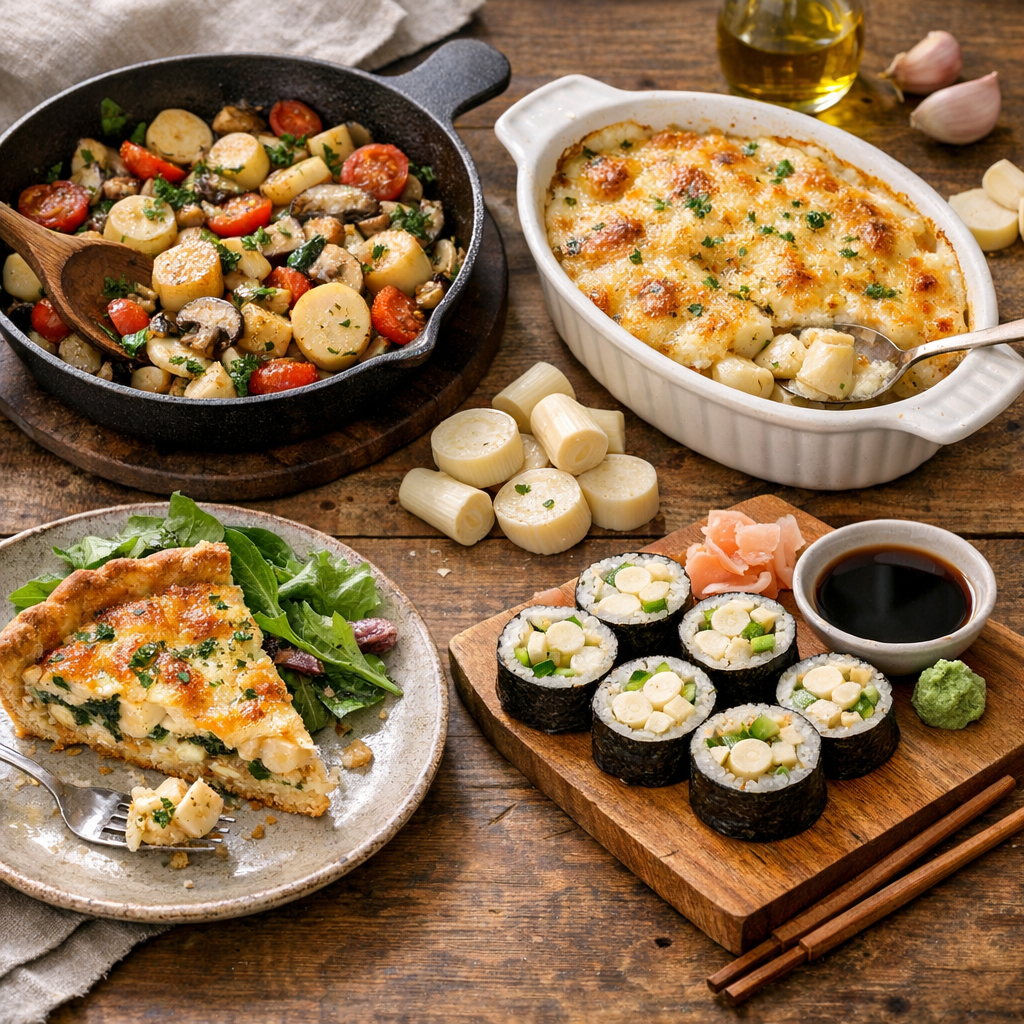 Recette coeur de palmier chaud : poêlée, gratin, quiche et makis