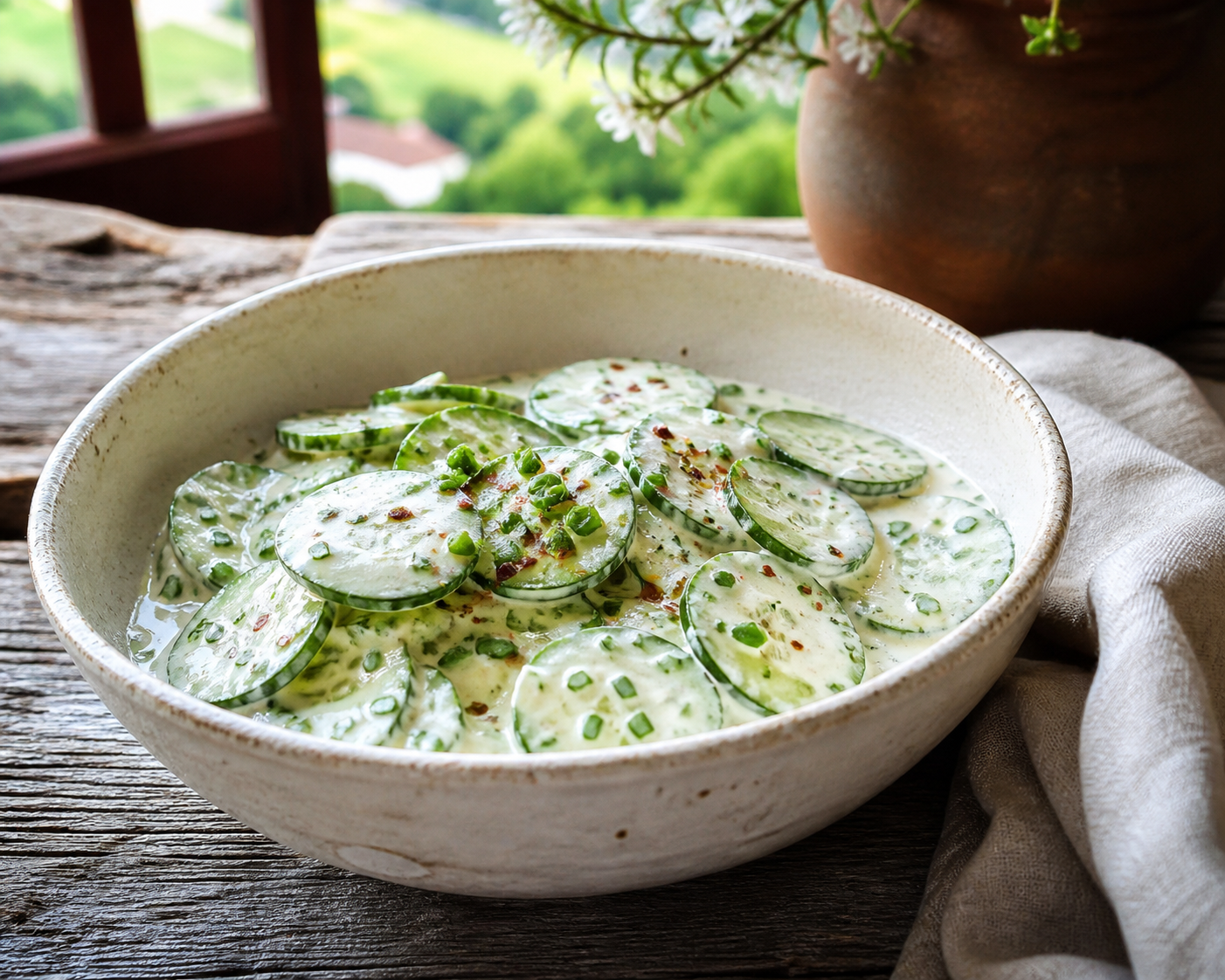 Le concombre à la crème reste frais grâce au bon dégorgement