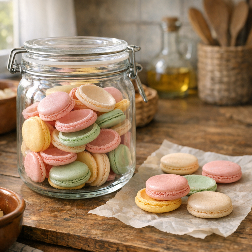La conservation des coques de macarons se réussit au sec