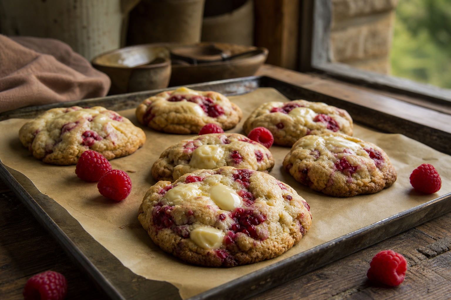 Ces cookies framboises au chocolat blanc gardent un cœur moelleux