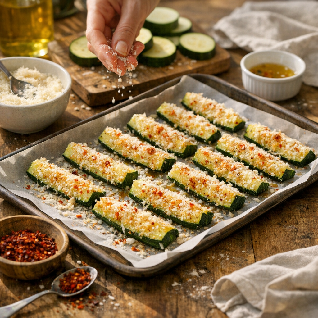 Préparation : courgettes au parmesan, four et piment d’Espelette