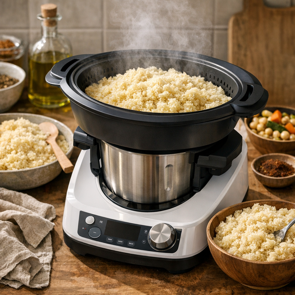 Cuisson de la semoule Monsieur Cuisine&nbsp;: vapeur, repos et grain léger