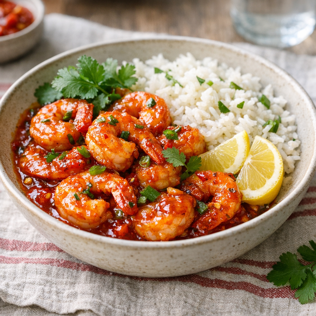 Les Crevettes à la Sauce Piquante se réussissent en 20 minutes