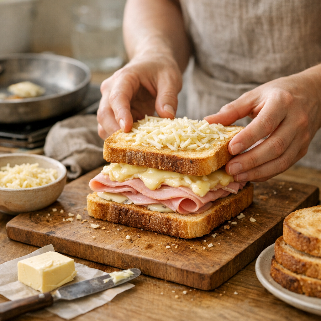 Préparation : montage facile pour un croque croustillant et moelleux