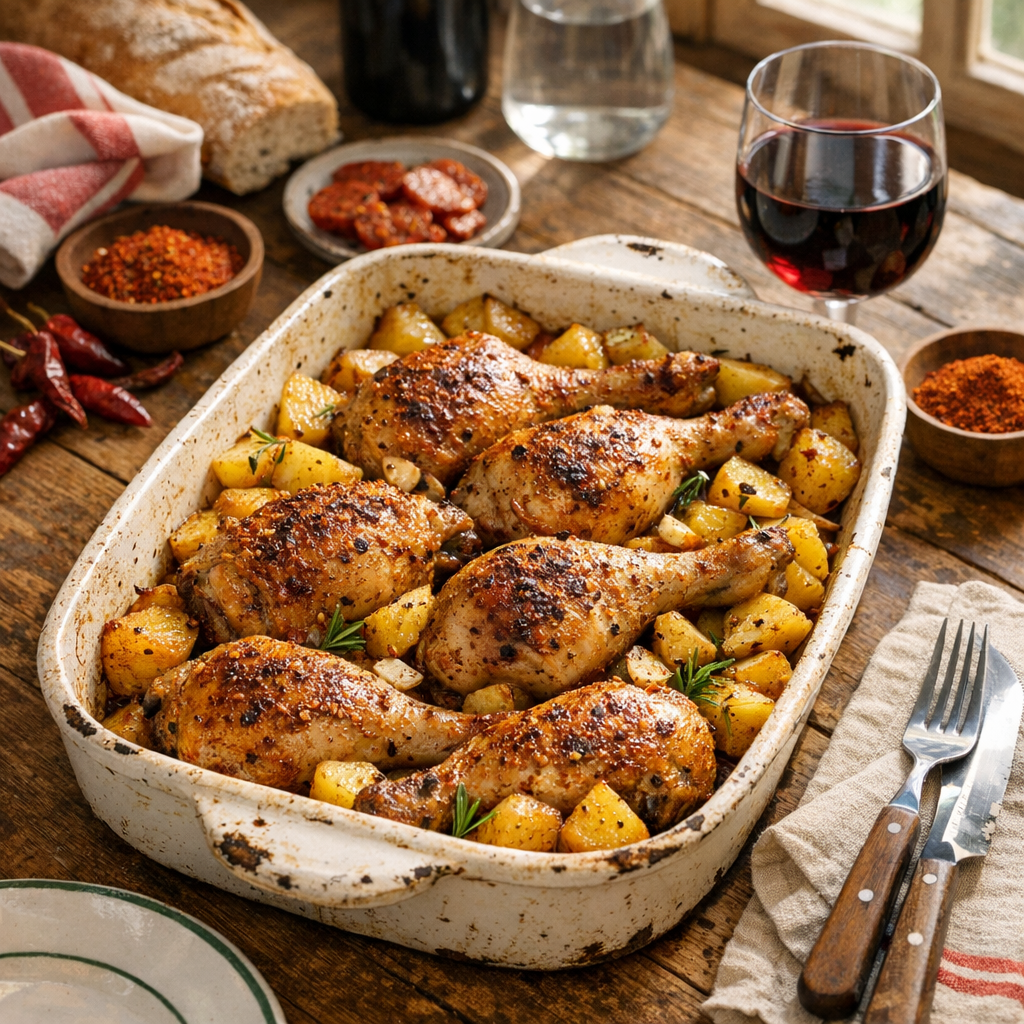 La Cuisse de poulet au four avec pommes de terre réussit à coup sûr
