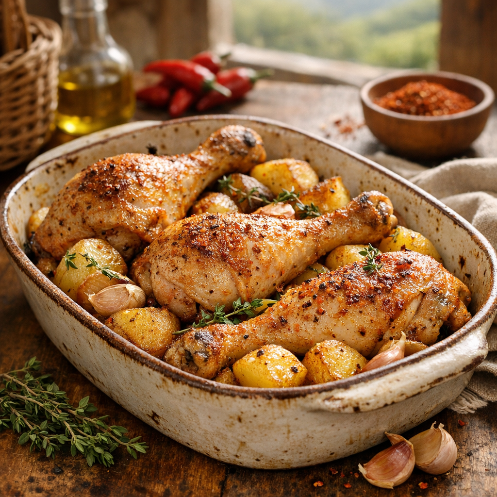 Les Cuisses de poulet au four avec pommes de terre restent moelleuses