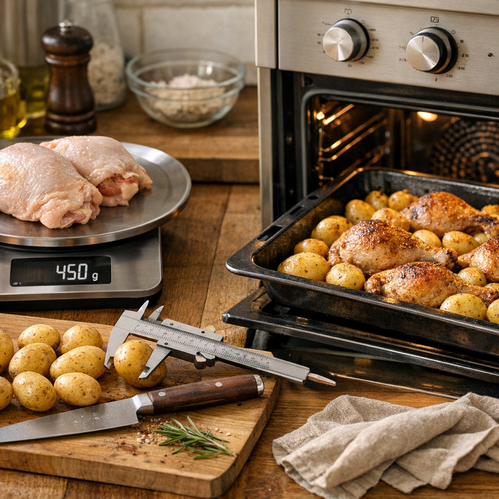 Temps de cuisson précis : poids des cuisses, taille des pommes de terre et type de four