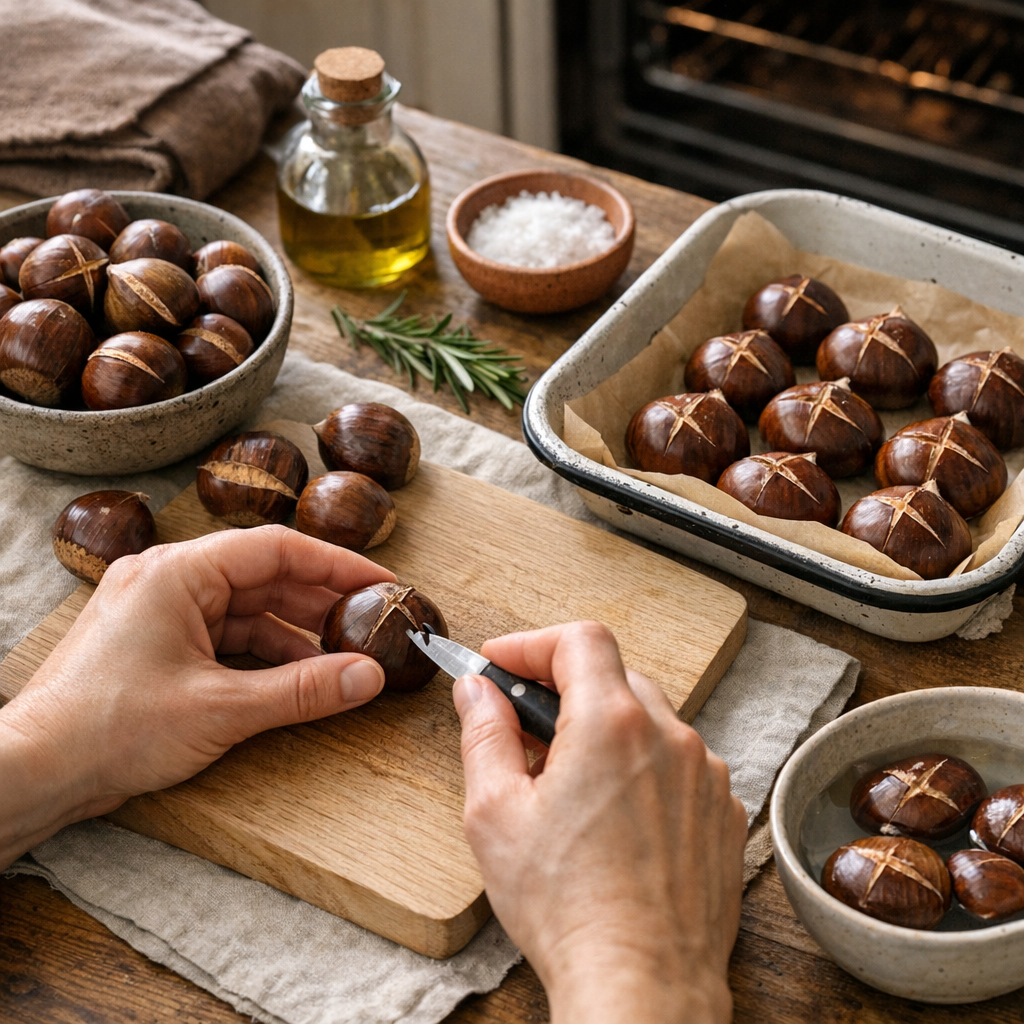 Préparation&nbsp;: les étapes pour des marrons au four sans éclater