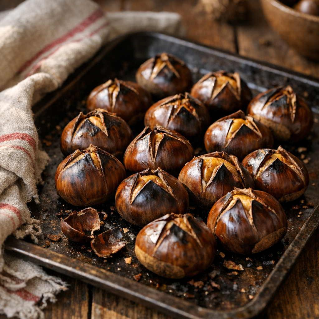 La cuisson des Marrons au four donne des Châtaignes grillées