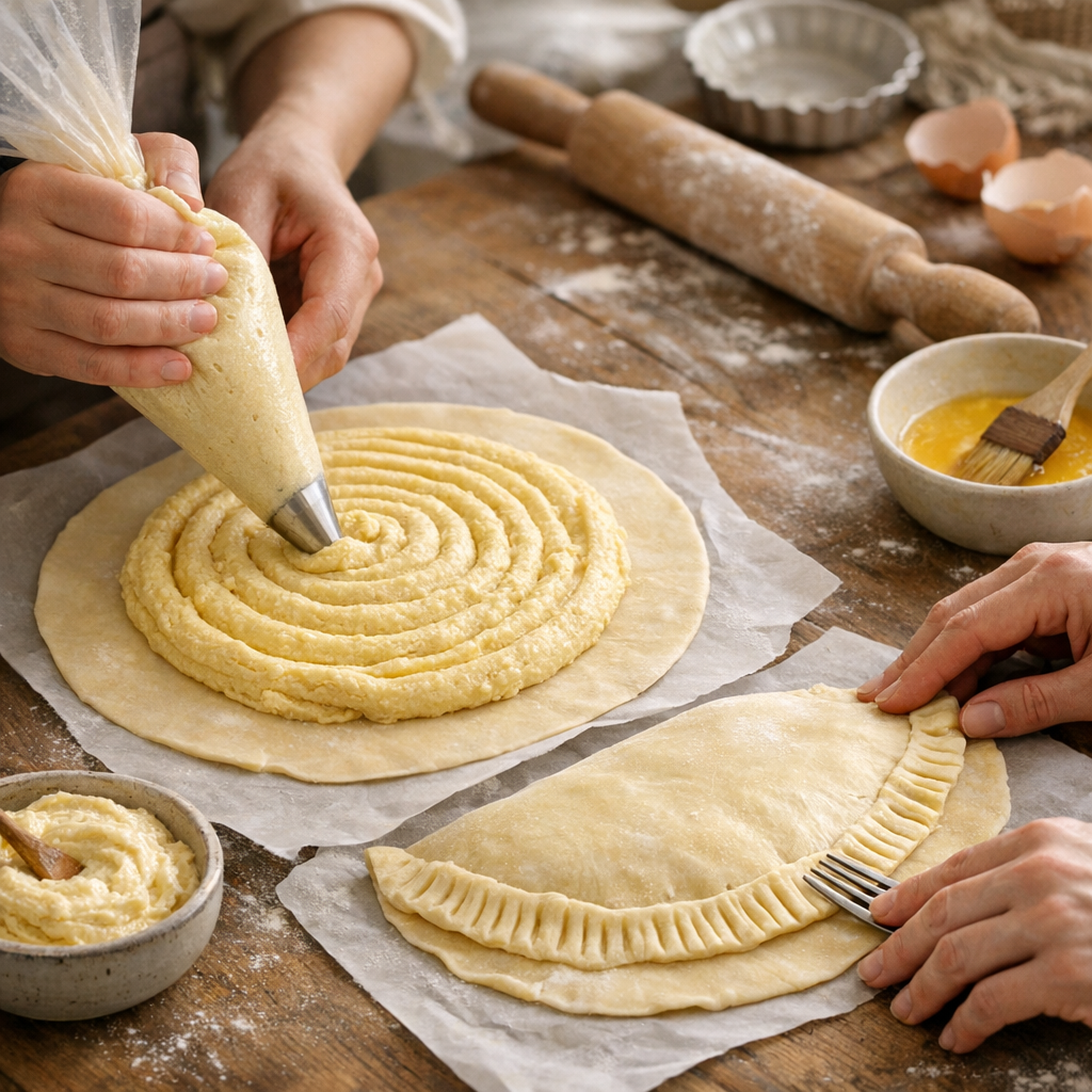 Préparation : réaliser, garnir et bien fermer la galette