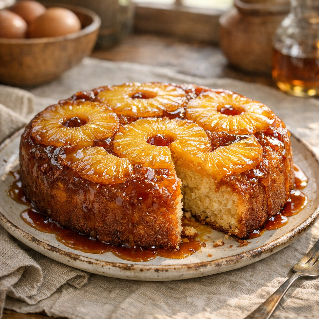 Ce Gâteau à l’ananas caramélisé reste moelleux et se démoule bien