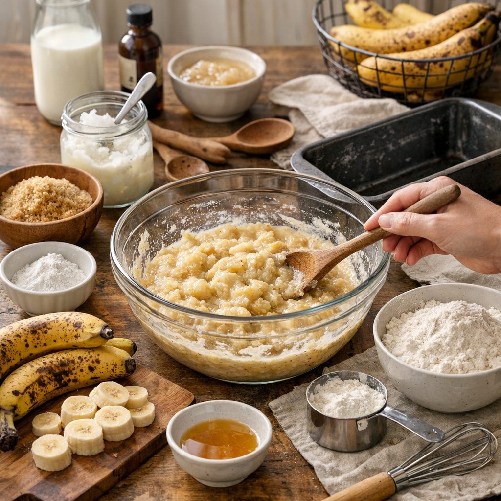 Préparation&nbsp;: étapes pour un gâteau banane sans œuf réussi