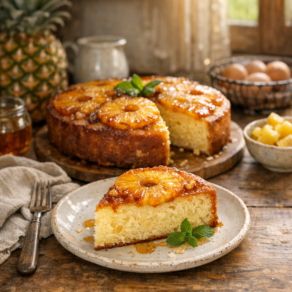 Le Gâteau au Yaourt à l’Ananas reste moelleux et caramélisé