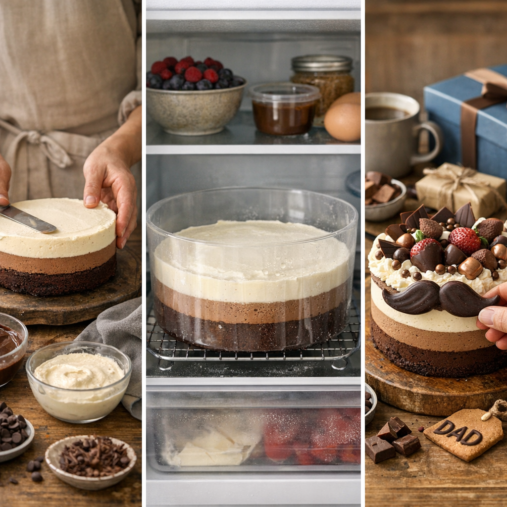 Montage du gâteau, temps de froid et décoration spéciale Fête des Pères