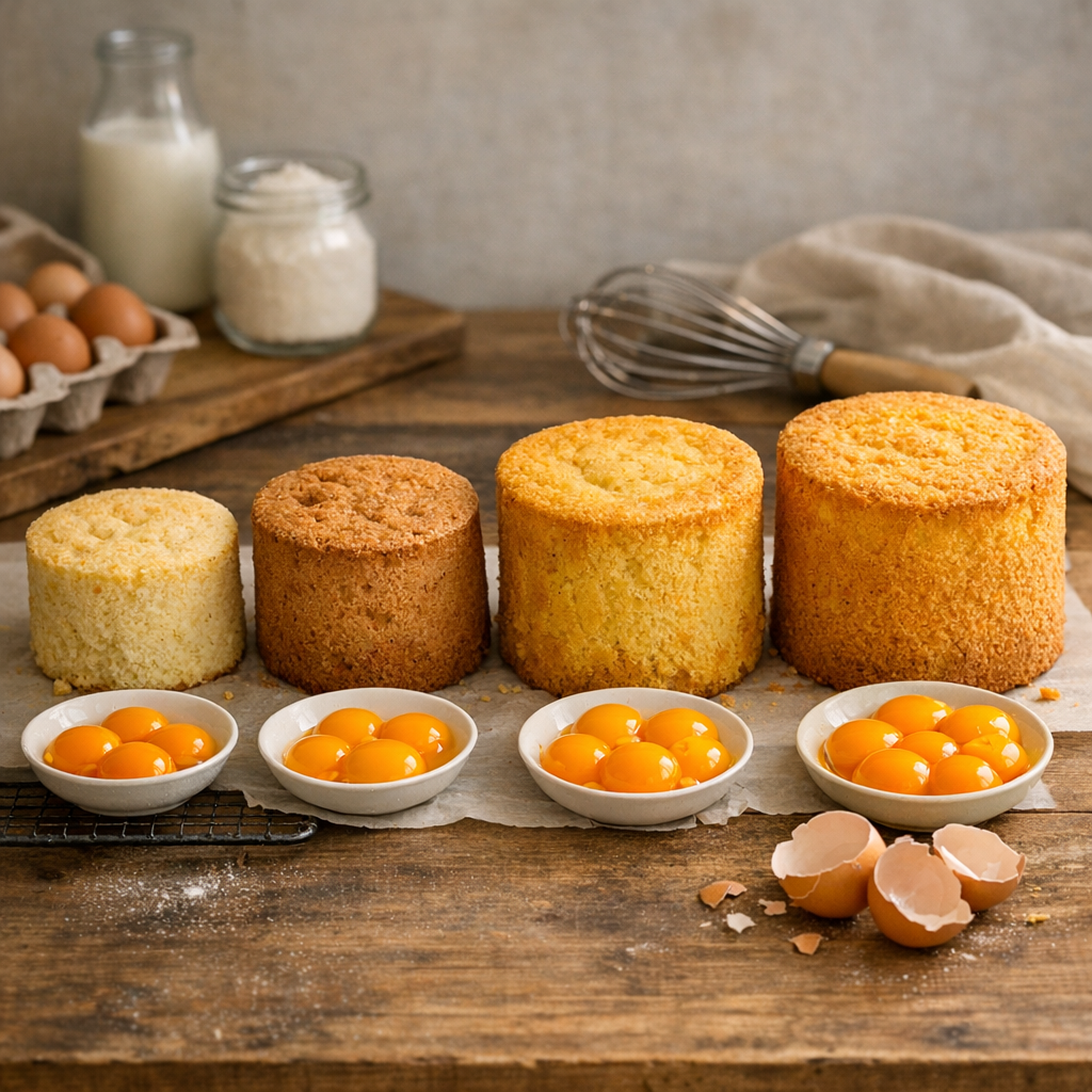 Tableau d’adaptation&nbsp;: réussir le gâteau avec 3, 4, 5 ou 6 jaunes