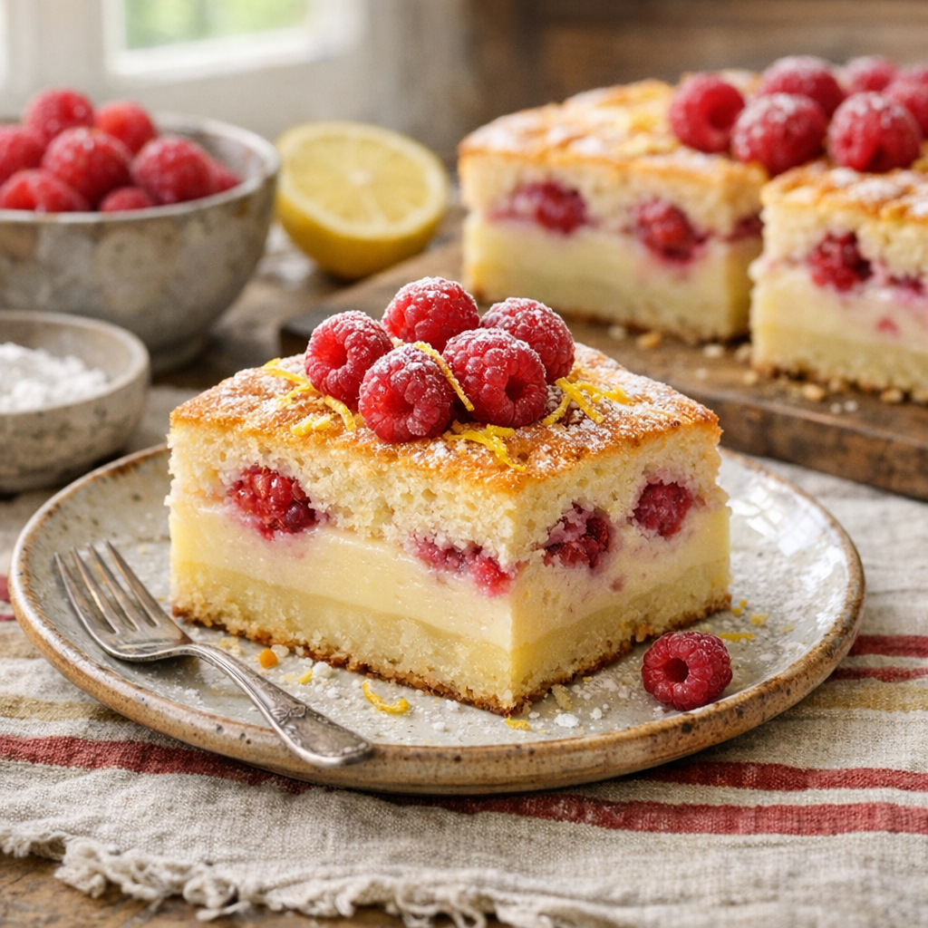 Le Gâteau magique aux framboises révèle trois couches fondantes