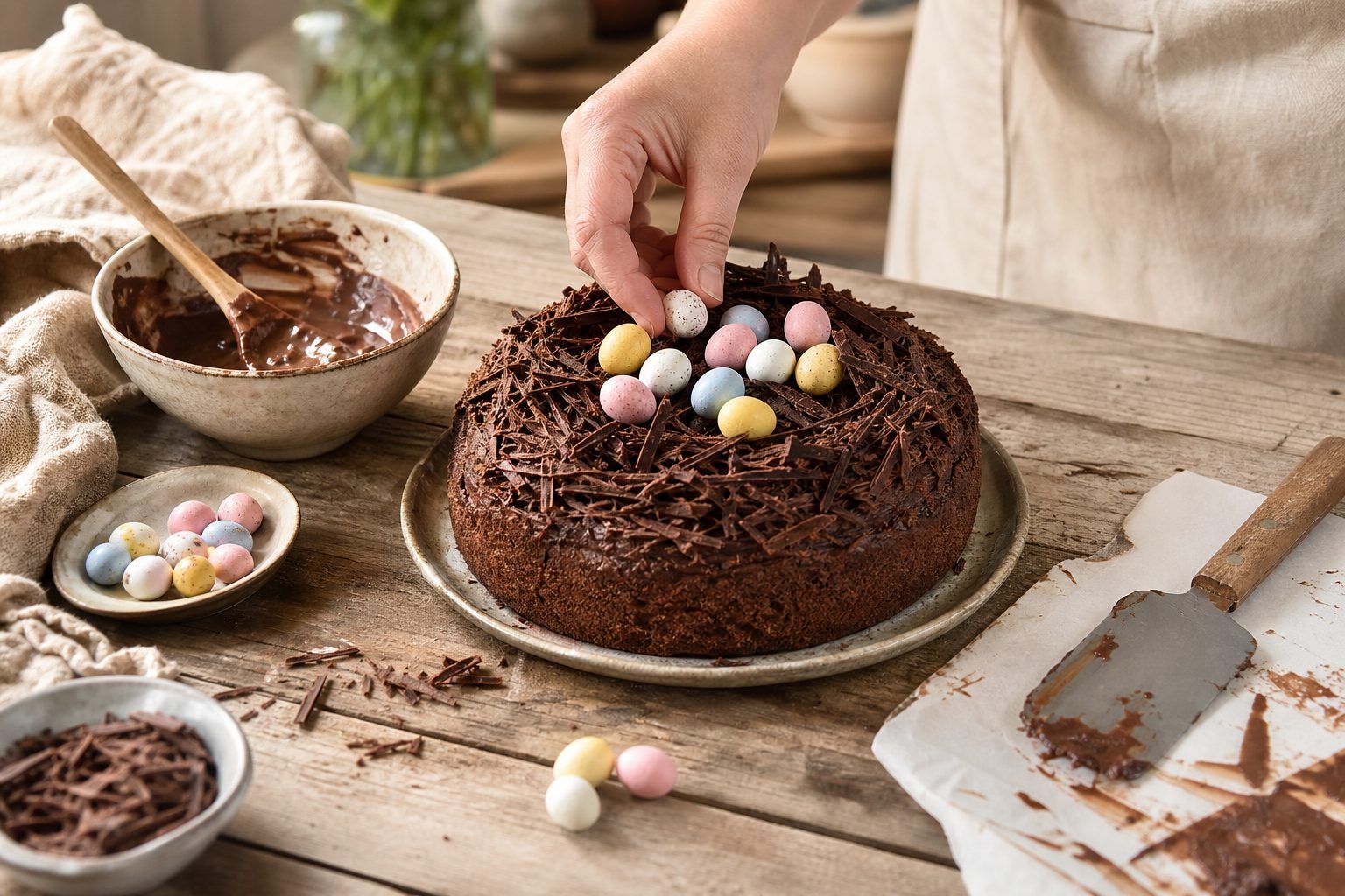 Recette : réussir un nid de Pâques au chocolat sans matériel compliqué