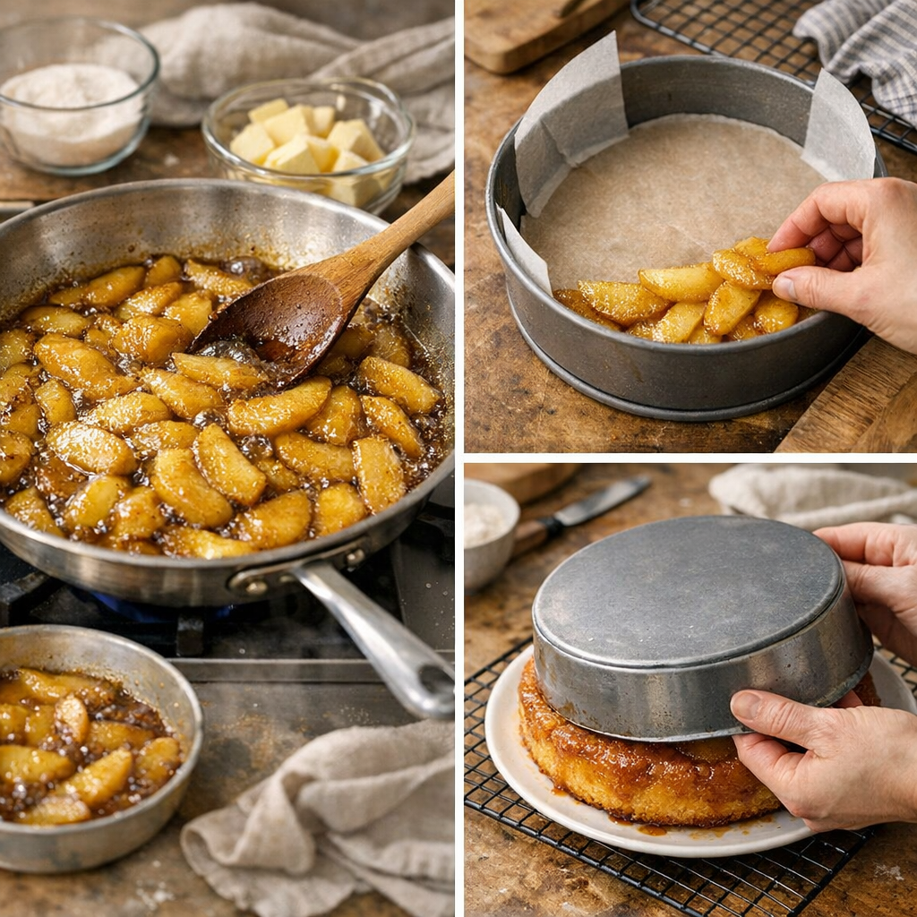 Préparation&nbsp;: pommes caramélisées, repères visuels et démoulage sans casse