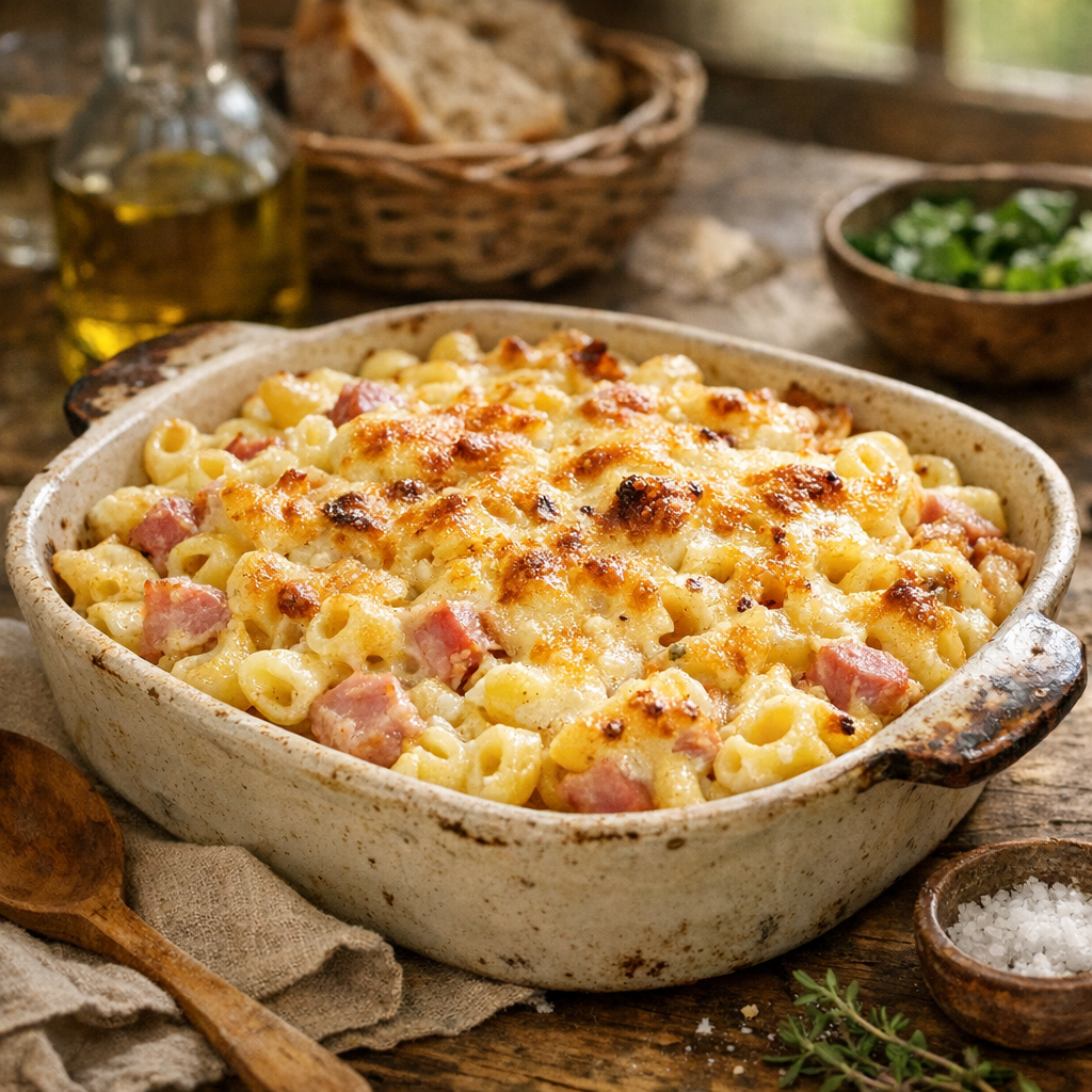 Le Gratin de macaroni Jambon-fromage à la crème fraîche : fondant