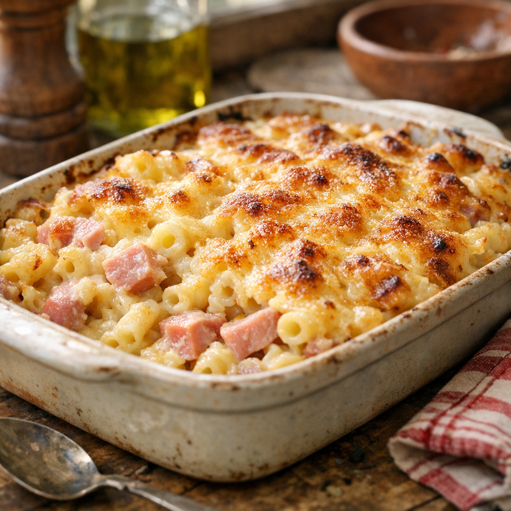 Un Gratin de macaroni jambon-fromage à la crème fraîche reste moelleux