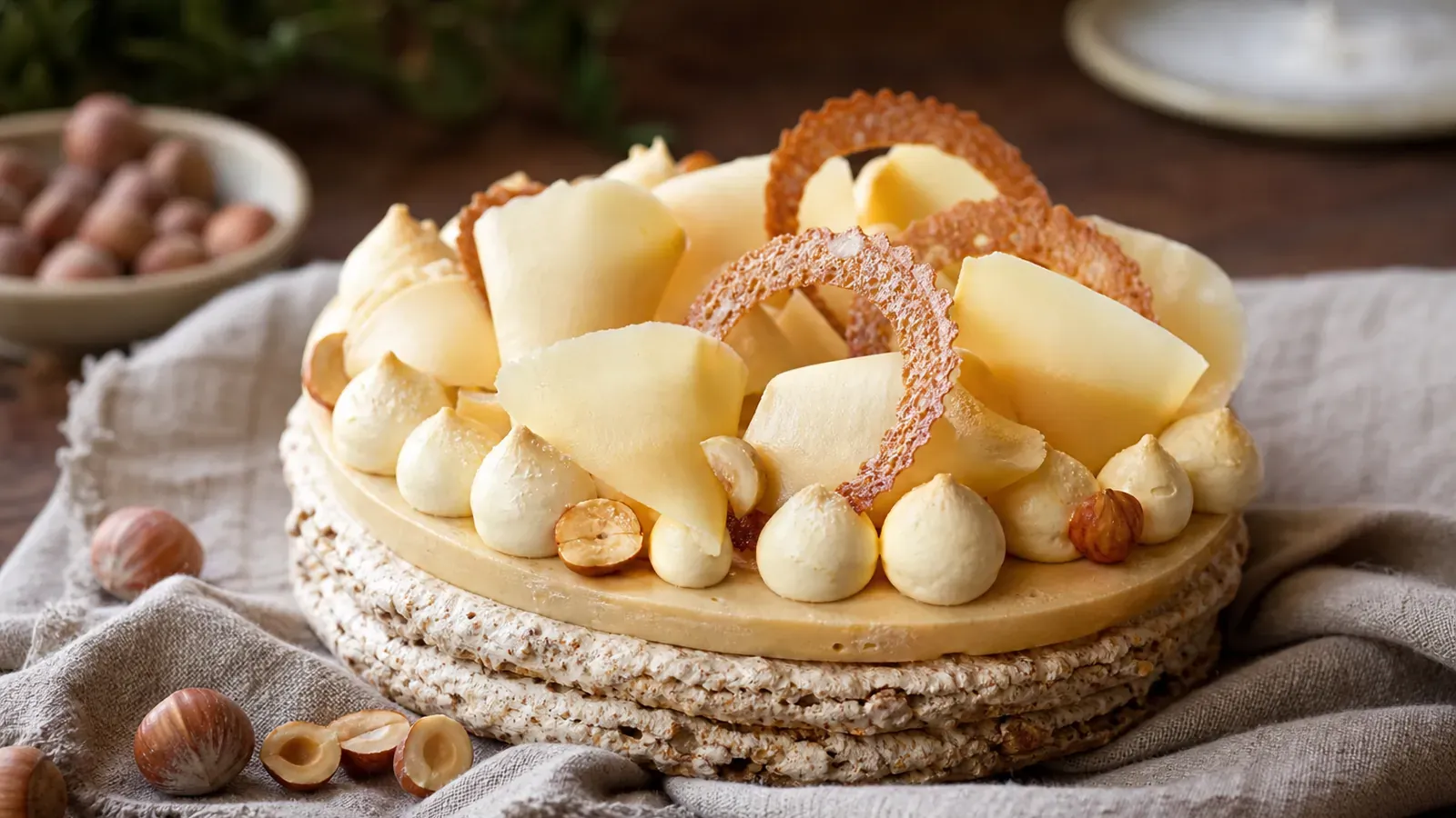 La dacquoise aux noisettes sert de base aux entremets