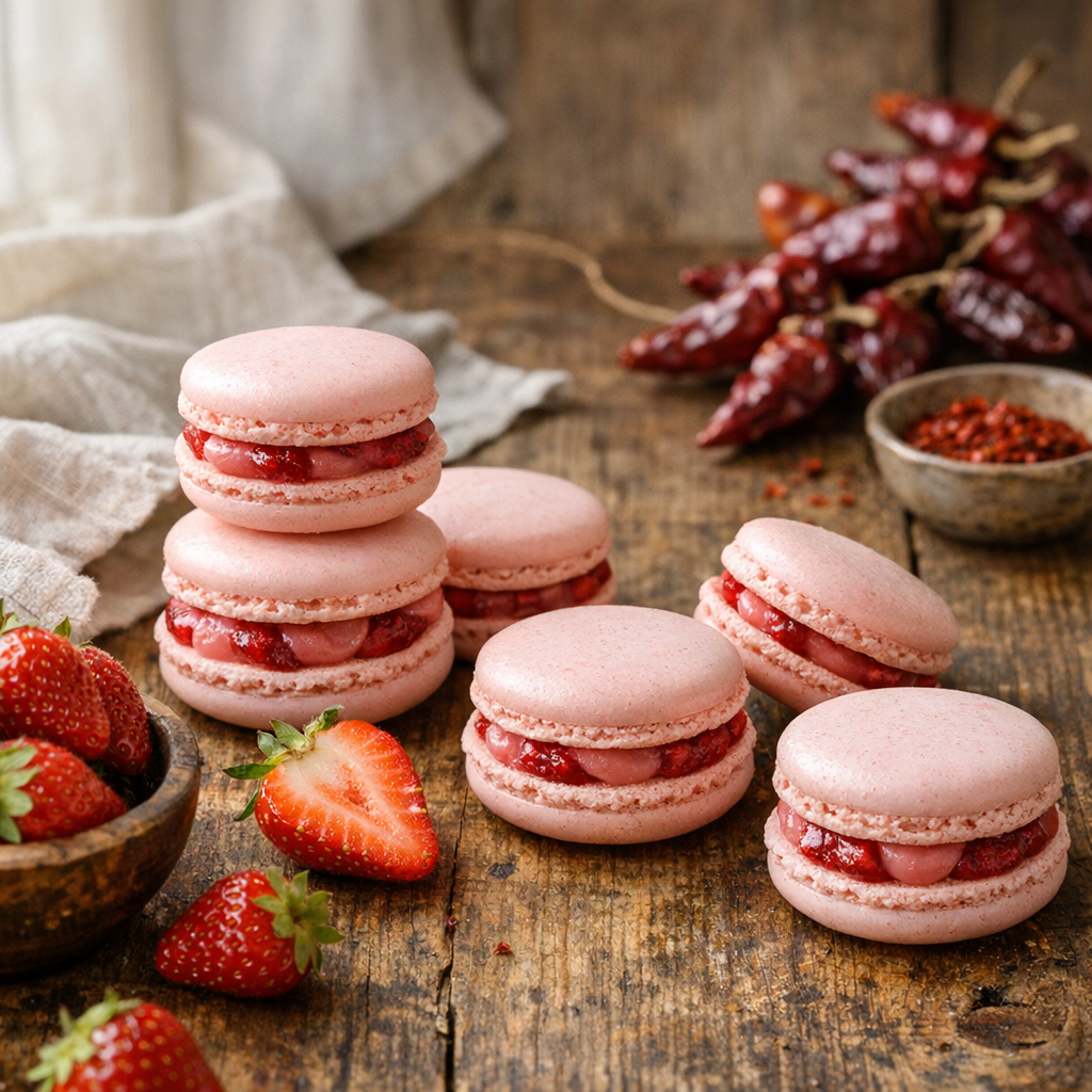 Un Macaron aux fraises maison demande une garniture bien nette