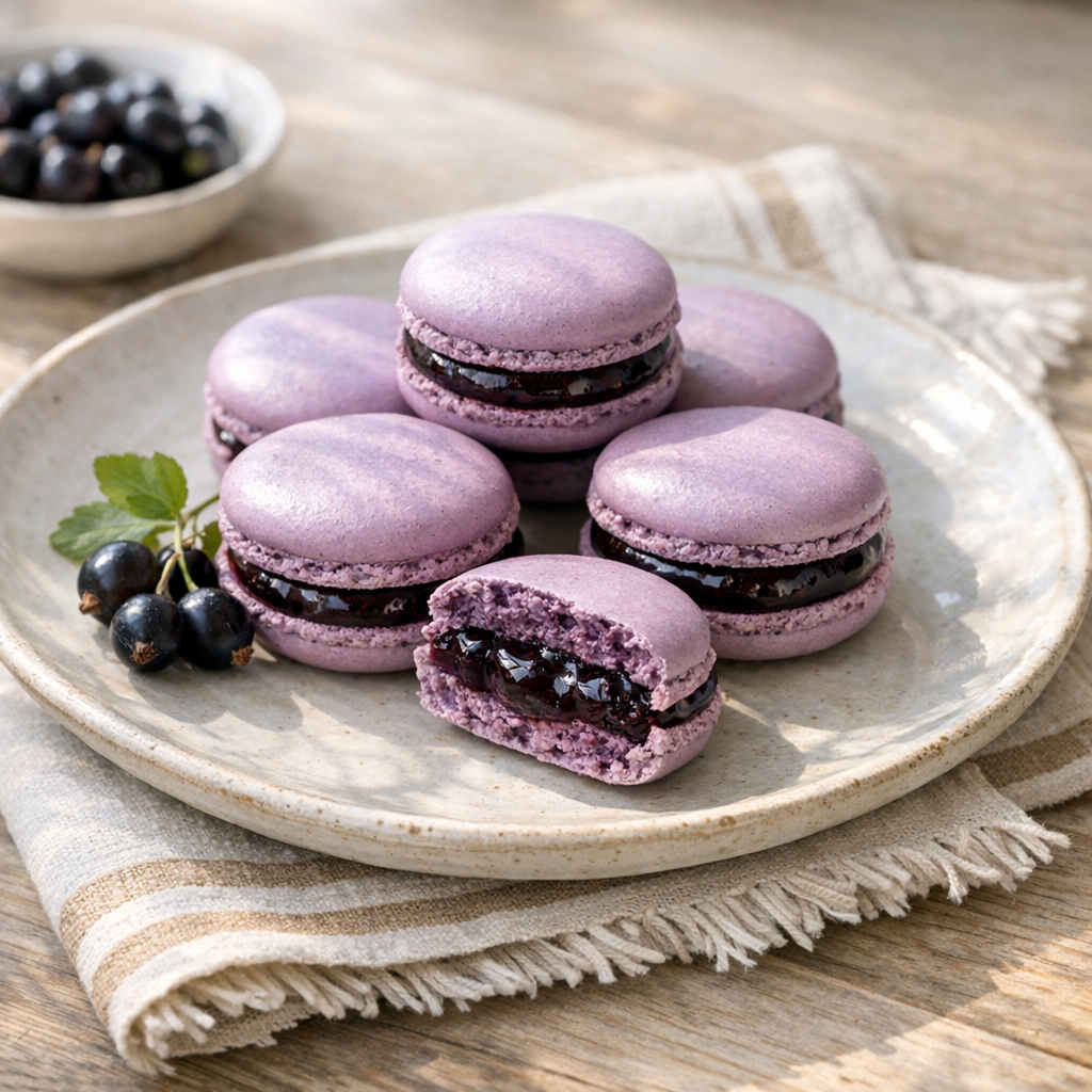 Le Macaron Cassis : Recette, ganache et coques violettes