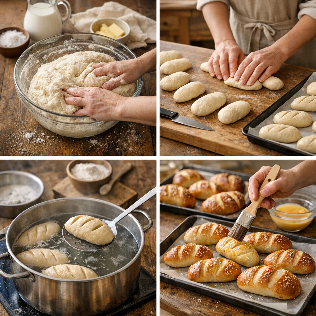 Préparation des petits pains alsaciens, étape par étape