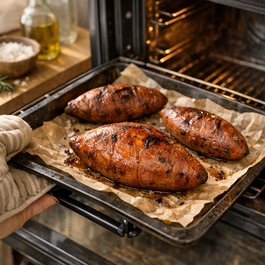 3. Préparation : cuisson parfaite d’une patate douce entière au four