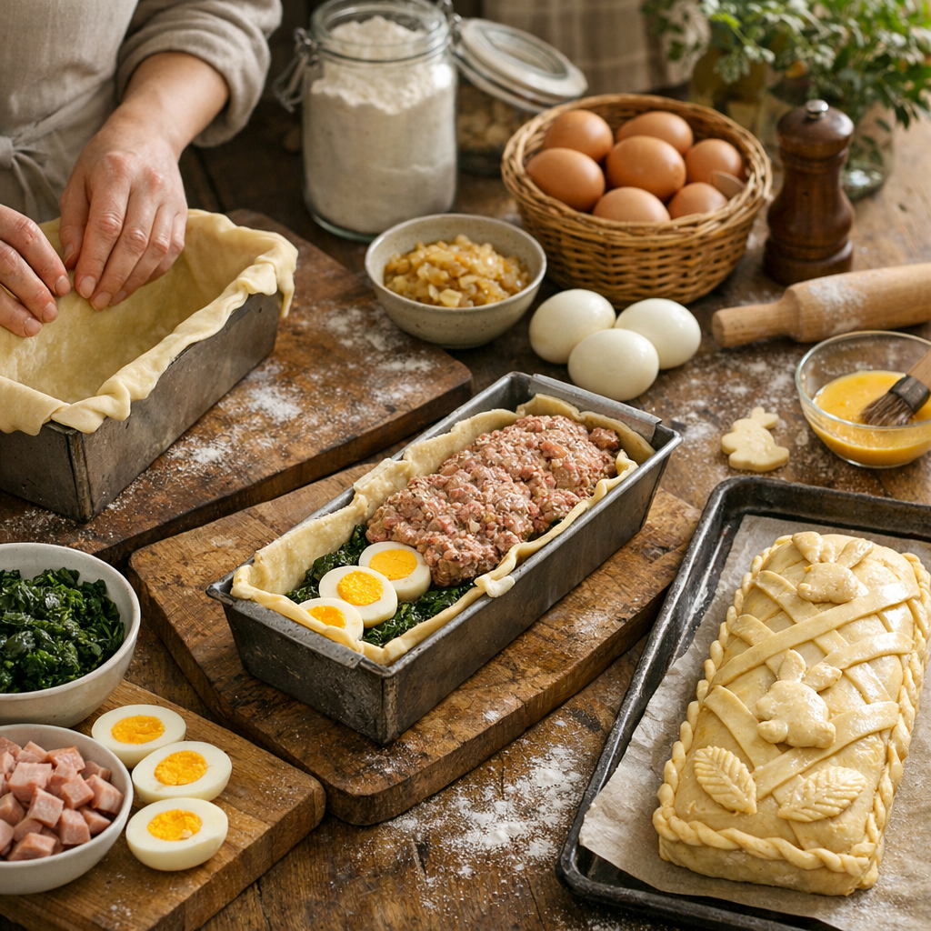 Préparation pas à pas du pâté de Pâques