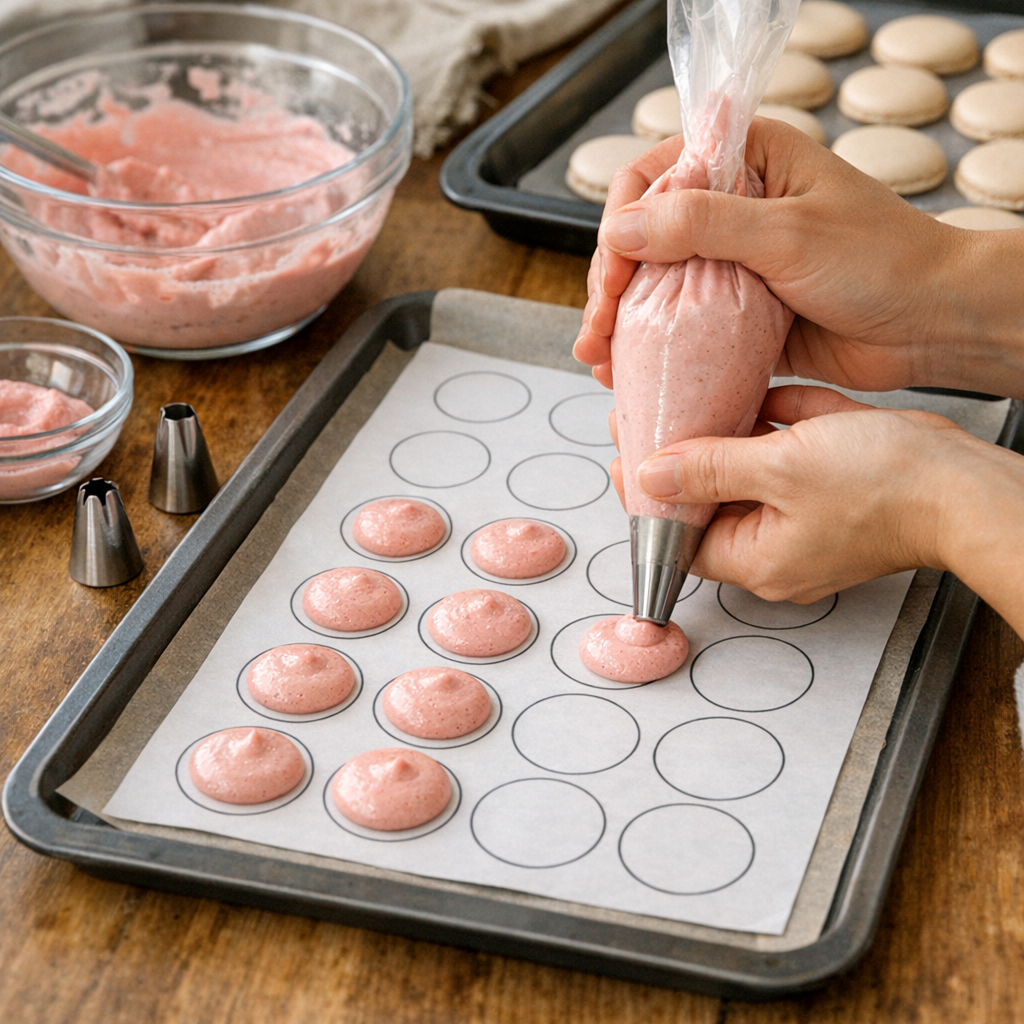 Les macarons&nbsp;: douille, pochage et cuisson avec un gabarit