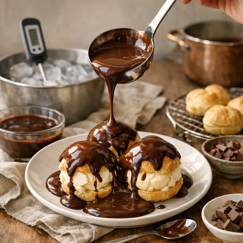 Sauce chocolat qui ne fige pas&nbsp;: ratio, température et maintien fluide