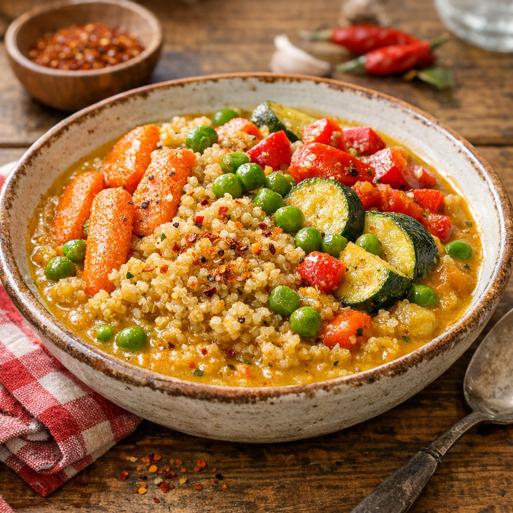 Le Quinoa : Recette chaude au curry et aux légumes fondants