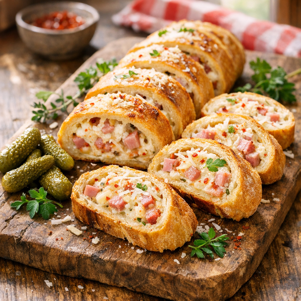 La Recette de Baguette farcie pour apéro : jambon et fromage