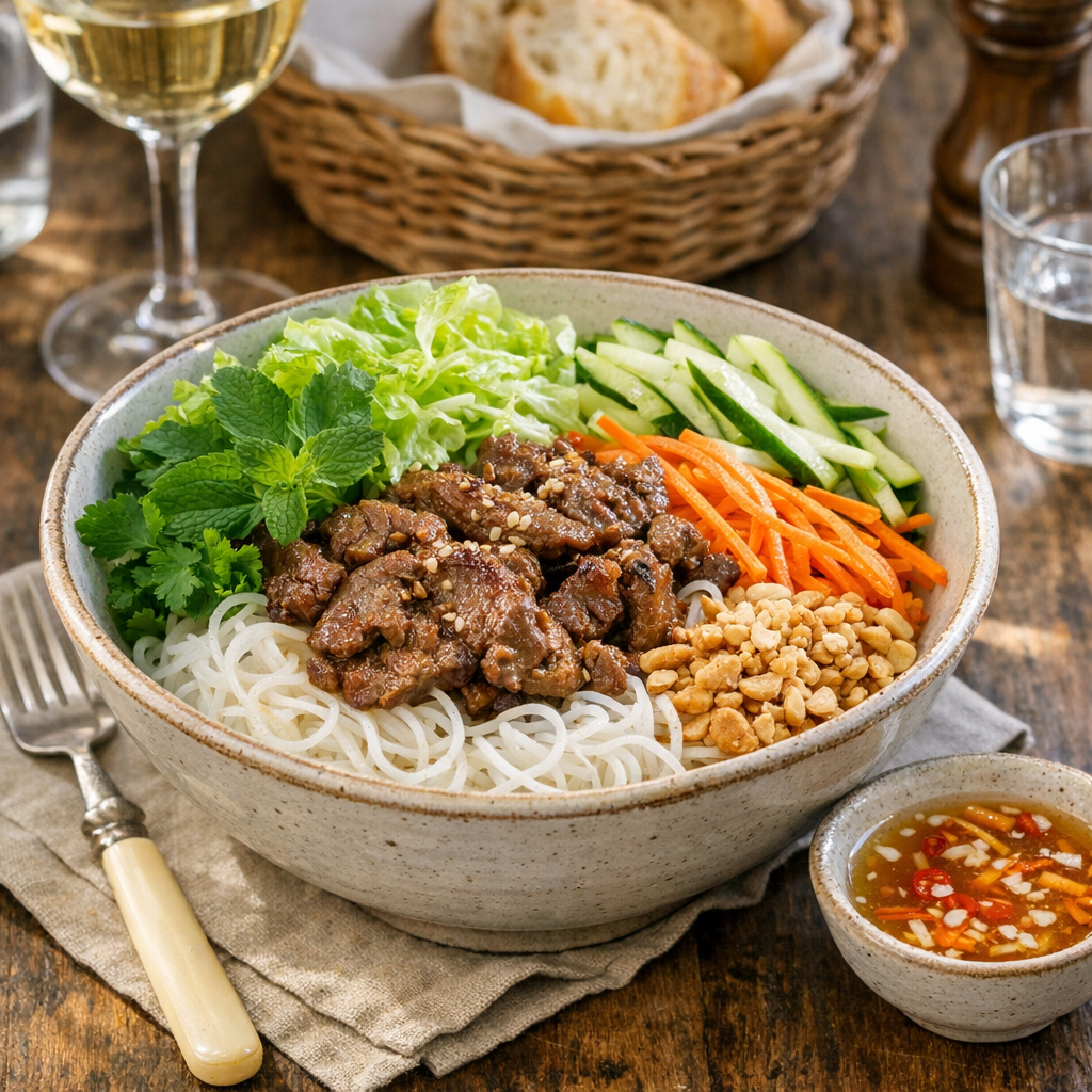 La Recette de bò bún au bœuf : sauce équilibrée et sauté minute