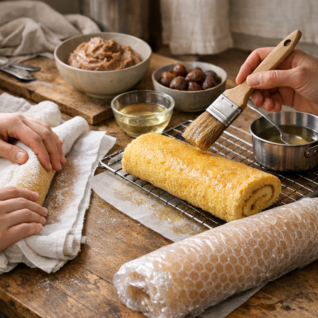 Préparation : biscuit roulé moelleux, sirop léger et protocole anti-fissure