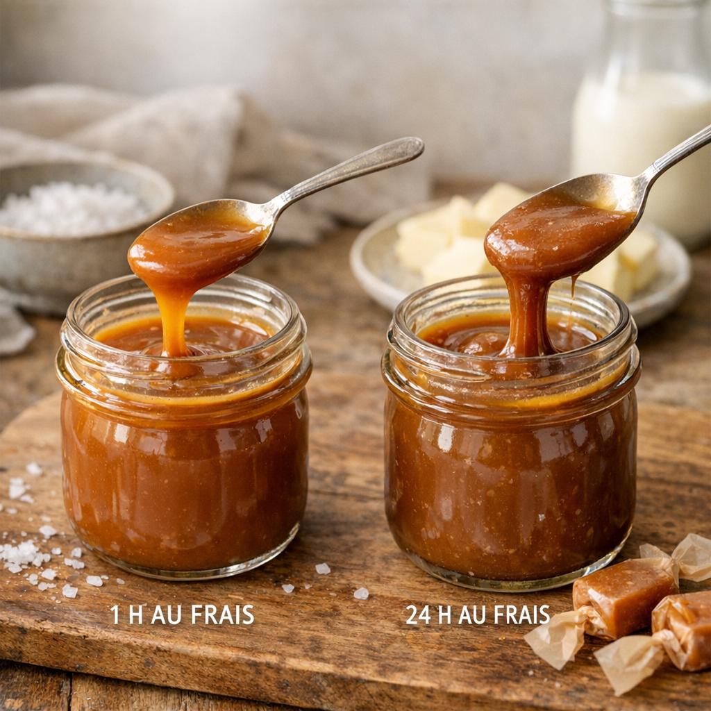 La bonne texture du caramel beurre salé liquide&nbsp;: tests à 1 h et 24 h au frais