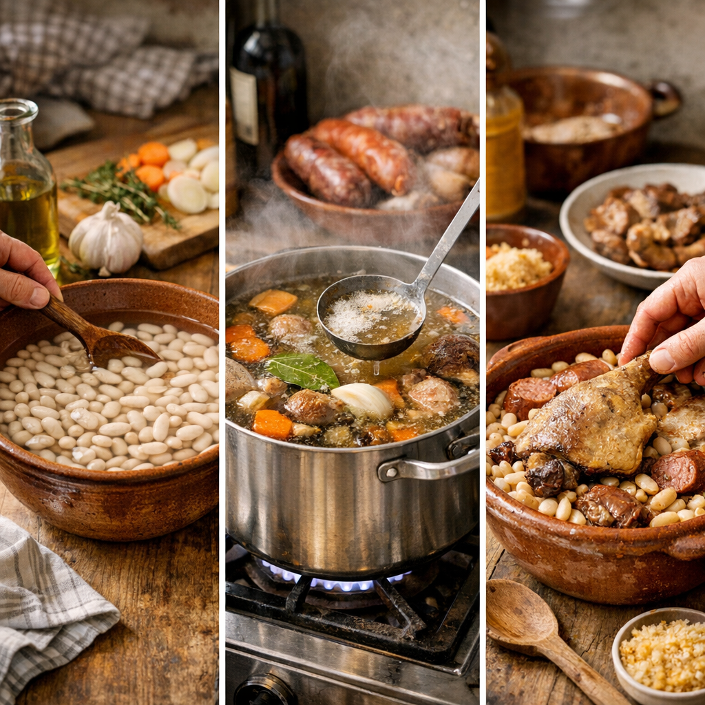 Préparation du cassoulet : trempage, bouillon et montage