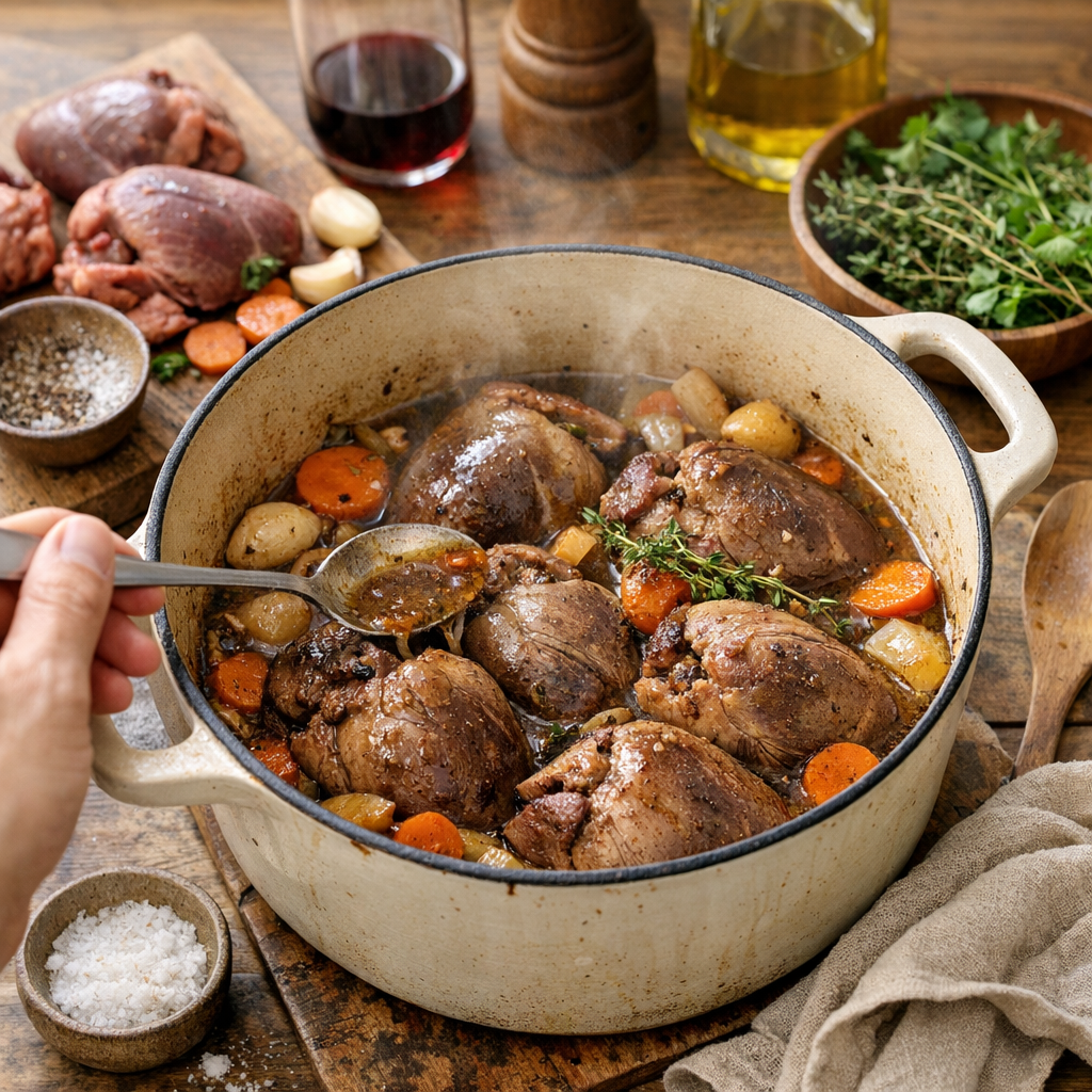 Préparation&nbsp;: cœurs de porc braisés en cocotte