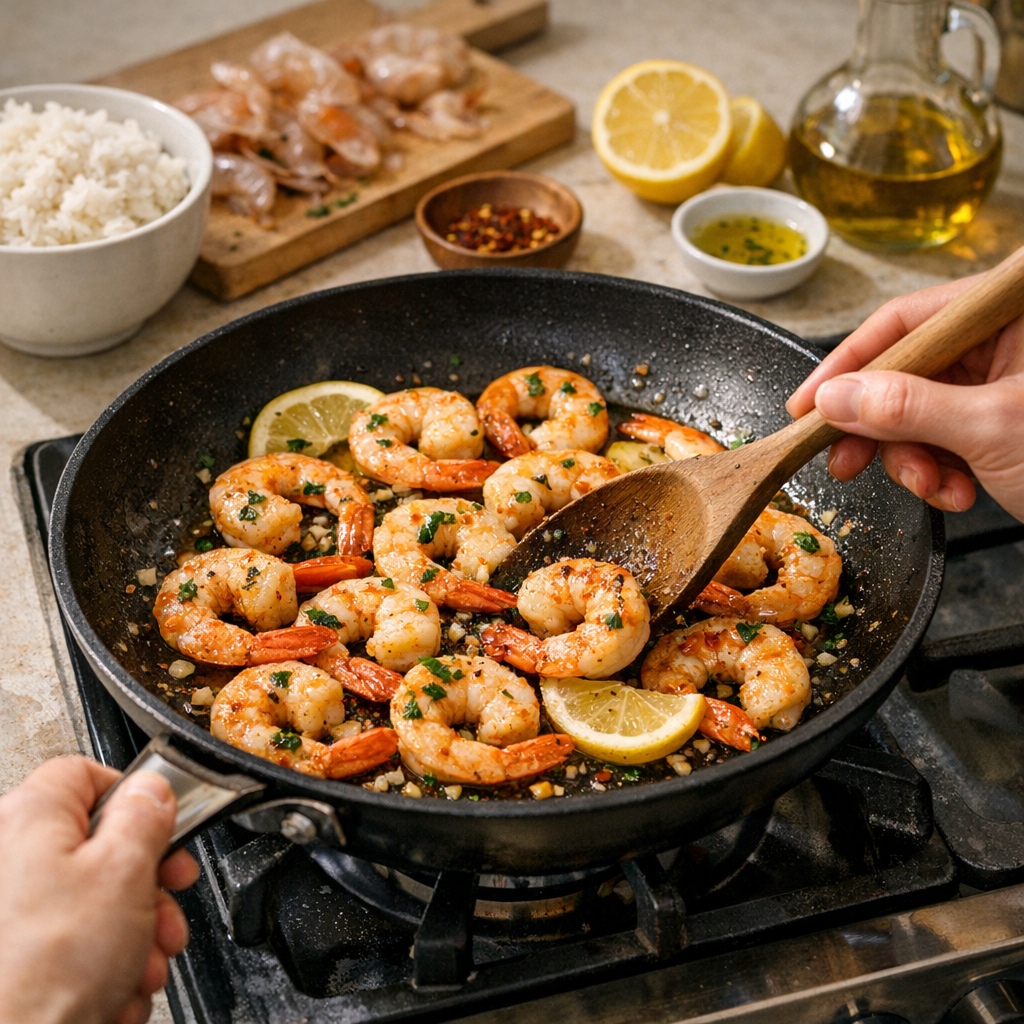 Préparation des crevettes sautées&nbsp;: 10 minutes à la poêle
