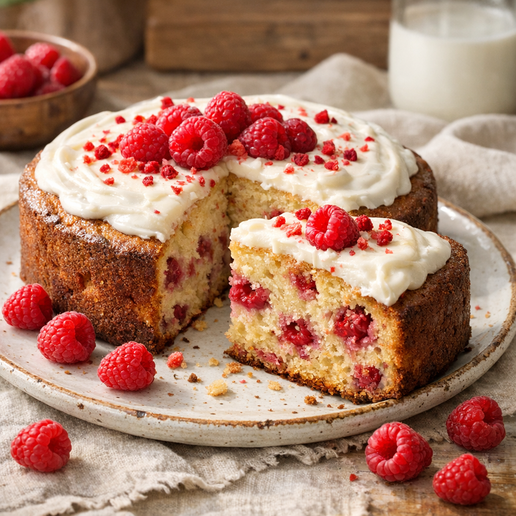 Cette Recette de Gâteau aux framboises réussit avec du yaourt