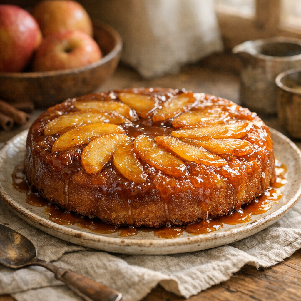 La Recette du Gâteau aux pommes caramélisées : moelleux renversé