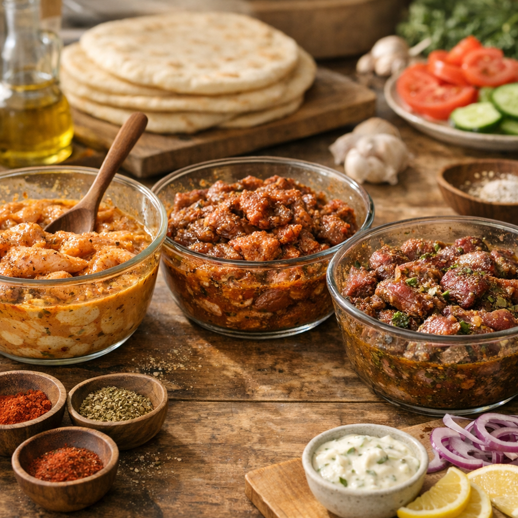 Marinade gyros&nbsp;: durées testées selon poulet, porc ou agneau