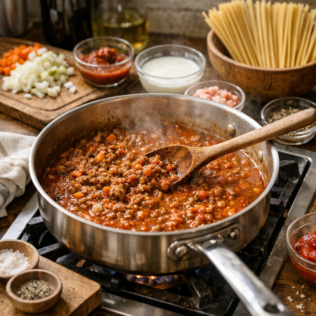 Préparation du ragù alla bolognese&nbsp;: texture et cuisson pas à pas