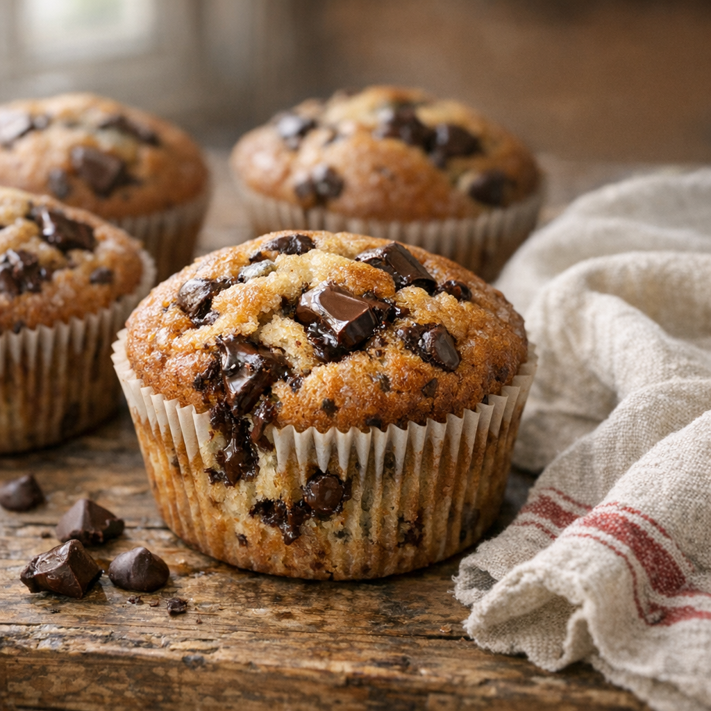 Cette Recette donne des Muffins aux Pépites de Chocolat moelleux