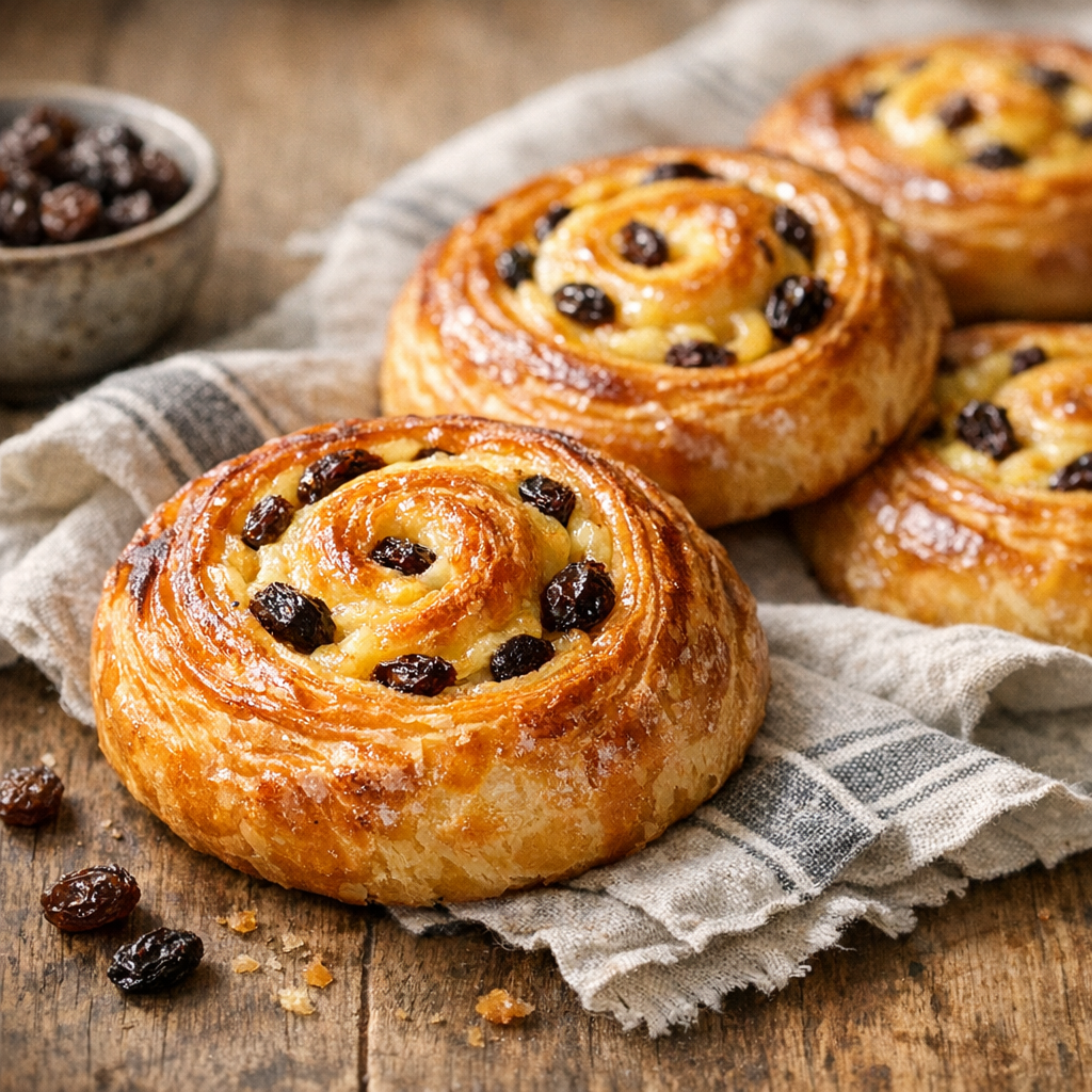 Cette Recette du Pain aux raisins donne un feuilletage boulanger